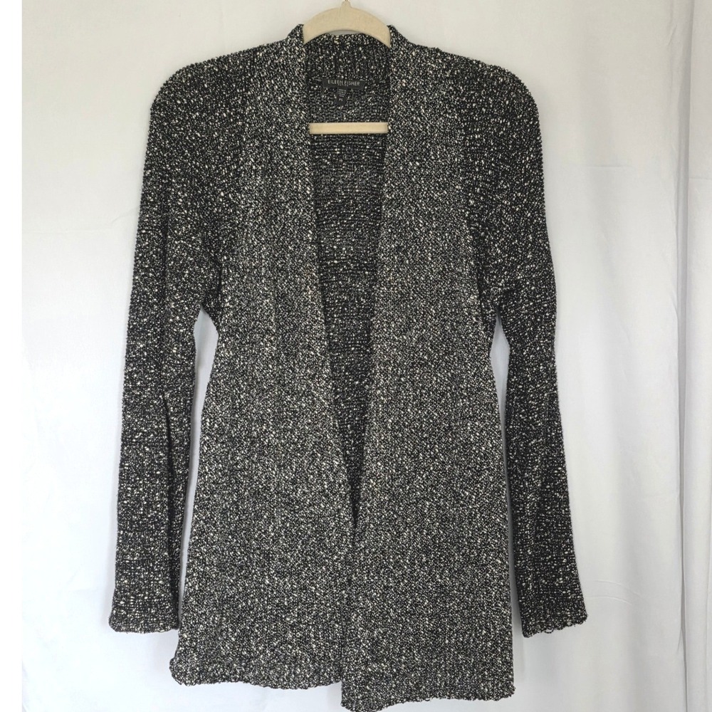 Eileen Fisher Petite PS Marled Ombre Pattern Cotton Open Front Cardigan Sweater